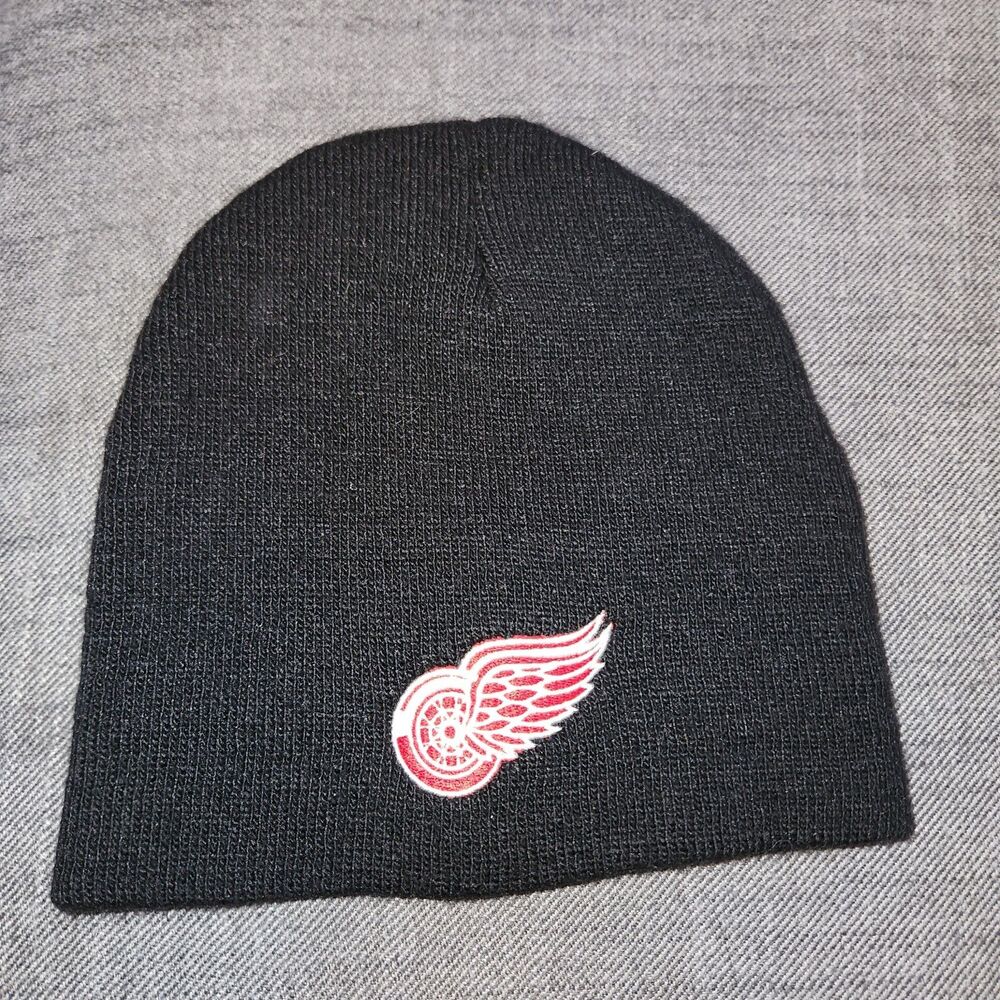 Detroit Red Wings Embroidered LOGO Black Winter Beanie Hat